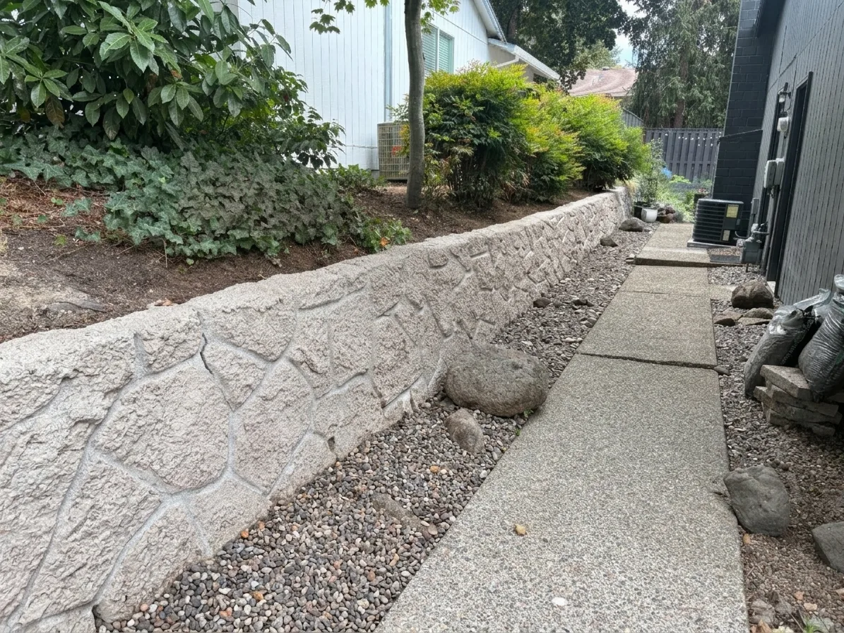 Clean, moss-free retaining wall.